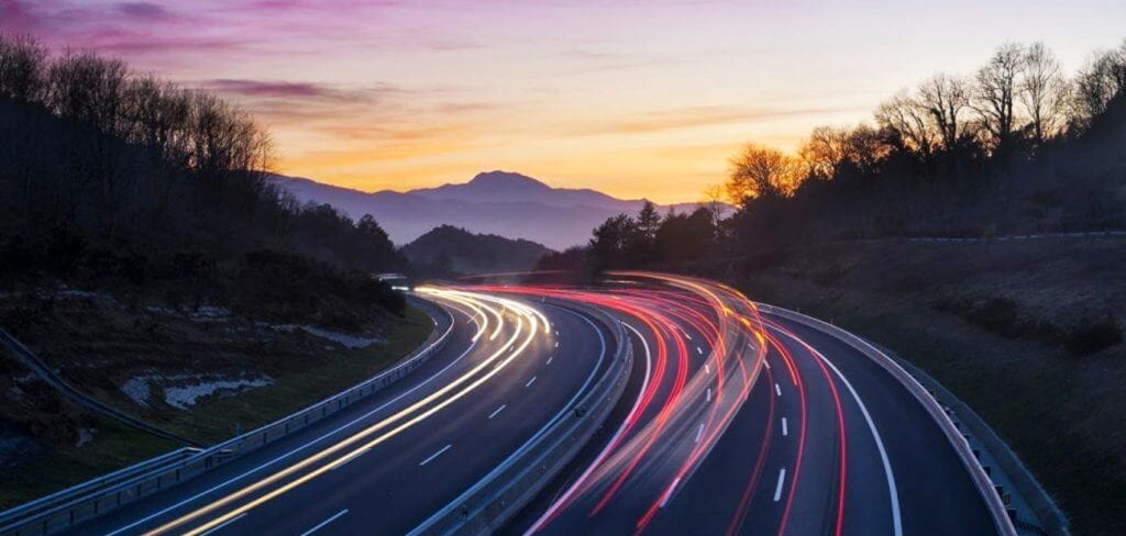 Highway timelapse shot at sunset