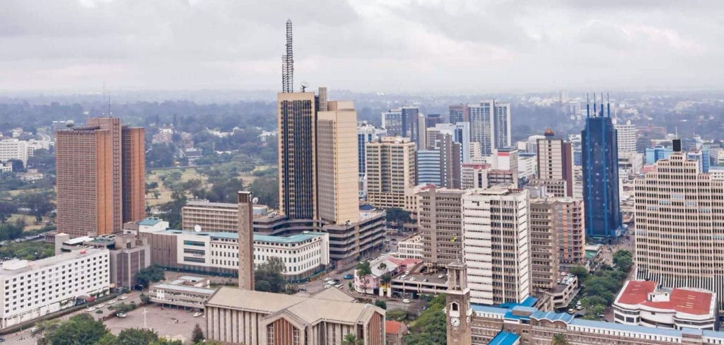 Nairobi urban business district aerial view