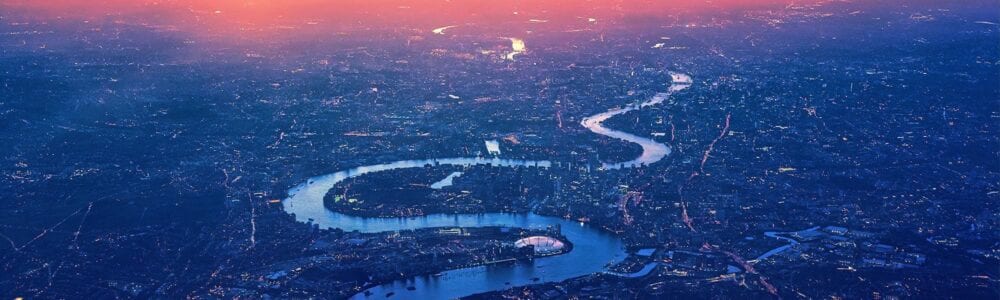 London thames river aerial view at night